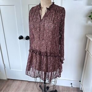 Neo Noir Boho Olga Tiered Dress Sheer Print L